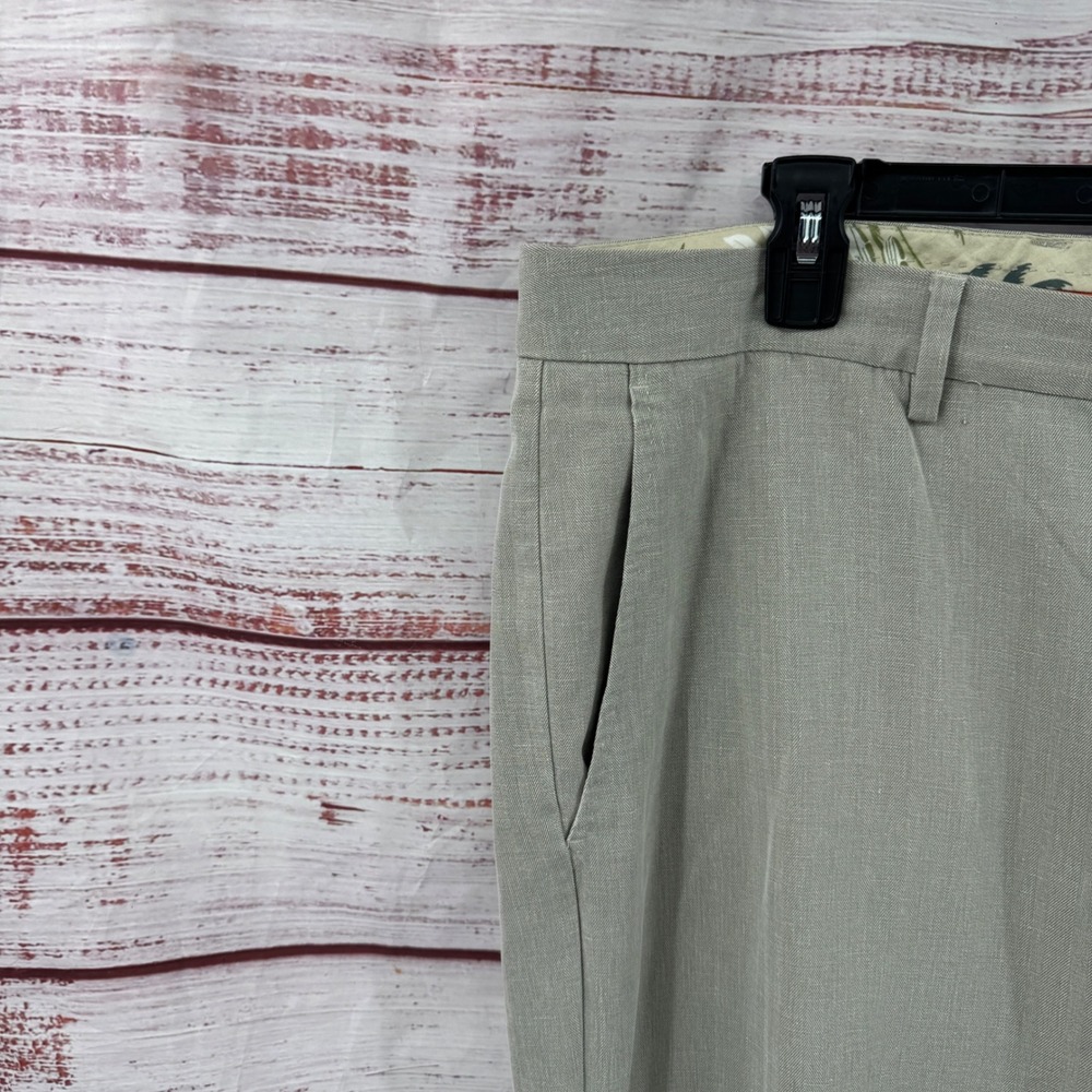 Tommy Bahama Dress Pants Mens 40x27 Silk Herringbone Flat Front Khaki Trousers - Picture 4 of 9